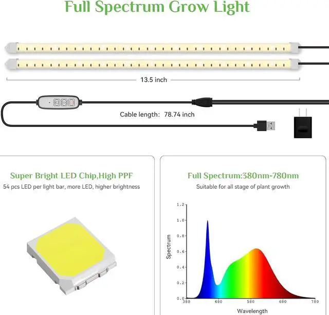 Alt view image 5 of 7 - LED Grow Lights for Indoor Plants, Full Spectrum Plant Light Strip for Indoor Growing with Auto ON Off 3/6/12H Timer,108 LEDs, Dimmable, Ideal for Indoor Greenhouse Plant Shelf
