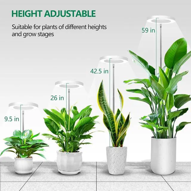 Alt view image 2 of 7 - 6.3 inch Grow Lights for Indoor Plants,Large Plant Light with 3 Timers, 10 Level Dimmable Brightness, Full Spectrum Plant Lamp, Height Adjustable for Tall Plants