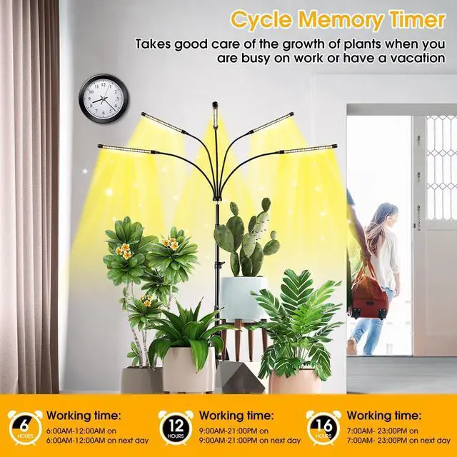 Alt view image 5 of 7 - Wolezek Grow Lights for Indoor Plants Full Spectrum, LED Grow Light with Adjustable Stand and Sturdy Clip, 5-Heads Plant Grow Lights Indoor with Auto 6/12/16H Timer, 3 Light Modes, 5 Levels Dimmable