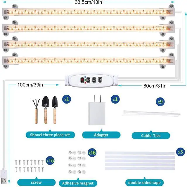 Alt view image 6 of 7 - LED Grow Light Strips for Indoor Plants Full Spectrum 3500K, 192 LEDs Plant Light Bar with 3/9/12H Timer, 10 Dimmable Levels for Seedling Succulent, 13 Inches, 4 Head