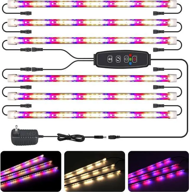 Main image of LED Grow Lights Strips for Indoor Plants, 3 Working Modes & 10 Dimmable Levels Plant Lights with Auto Cycle Timer 3/9/12Hrs, 36W Full Spectrum DIY Growing Lamps for Seedings Hydroponics, 6 Strips