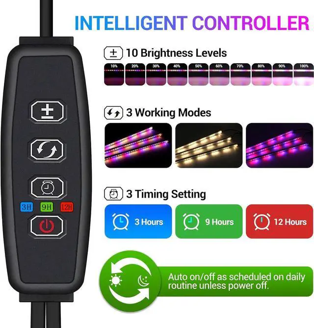 Alt view image 2 of 6 - LED Grow Lights Strips for Indoor Plants, 3 Working Modes & 10 Dimmable Levels Plant Lights with Auto Cycle Timer 3/9/12Hrs, 36W Full Spectrum DIY Growing Lamps for Seedings Hydroponics, 6 Strips