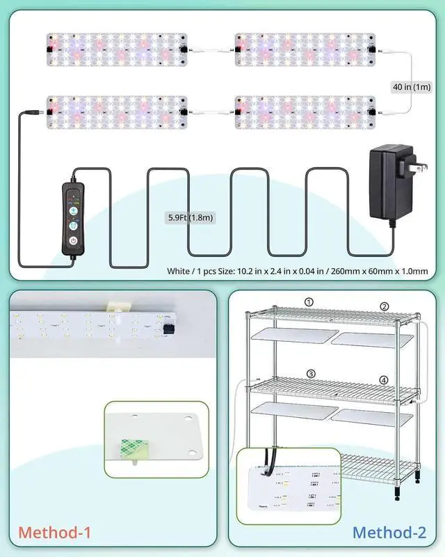 Alt view image 5 of 6 - DOMMIA Grow Lights, 40W Linkable Indoor Plant Light, Full Spectrum Grow Lights for Indoor Plants, 6/12/16H Timer, Dimmable Ultra-Thin Plant Lights for Indoor Growing Under Shelf/Cabinet