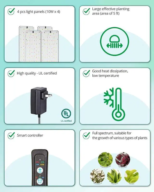 Alt view image 6 of 6 - DOMMIA Grow Lights, 40W Linkable Indoor Plant Light, Full Spectrum Grow Lights for Indoor Plants, 6/12/16H Timer, Dimmable Ultra-Thin Plant Lights for Indoor Growing Under Shelf/Cabinet