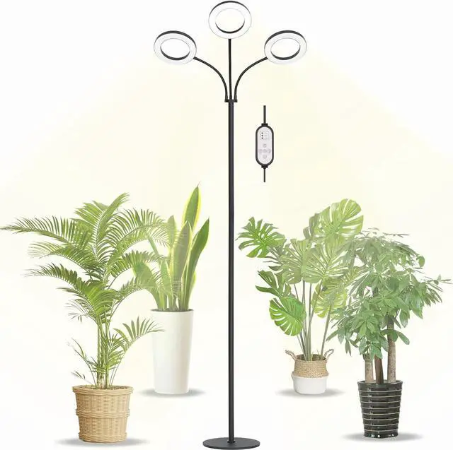 Main image of Grow Light for Indoor Plants, 3 Heads Full Spectrum LED Halo Tall Plant Lights with Stand, Floor Standing Growing Lamp with Adjustable Height,Auto Timer,Dimmable Brightness for Large Plant