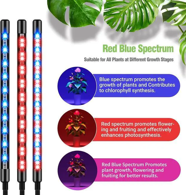 Alt view image 2 of 7 - Grow Lights for Indoor Plants, 150 LED Grow Light for Seed Starting with Red Blue Spectrum, 3/9/12H Timer, 10 Dimmable Levels & 3 Switch Modes, Adjustable Gooseneck Suitable for Various Plant