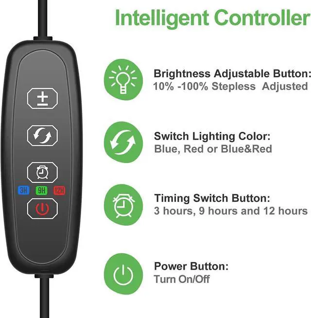 Alt view image 5 of 7 - Grow Lights for Indoor Plants, 150 LED Grow Light for Seed Starting with Red Blue Spectrum, 3/9/12H Timer, 10 Dimmable Levels & 3 Switch Modes, Adjustable Gooseneck Suitable for Various Plant