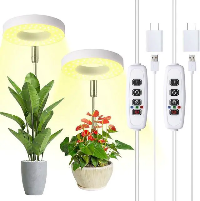 Main image of Halo Ring Grow Lights for Small Indoor Plants, Warm+White 96LEDs Full Spectrum Plant Light, Height Adjustable with 5V 2A Adapter, 3/9/12H Timer, 3 Spectral Modes, 10 Dimmable Levels, Angel Ring 2 Pack