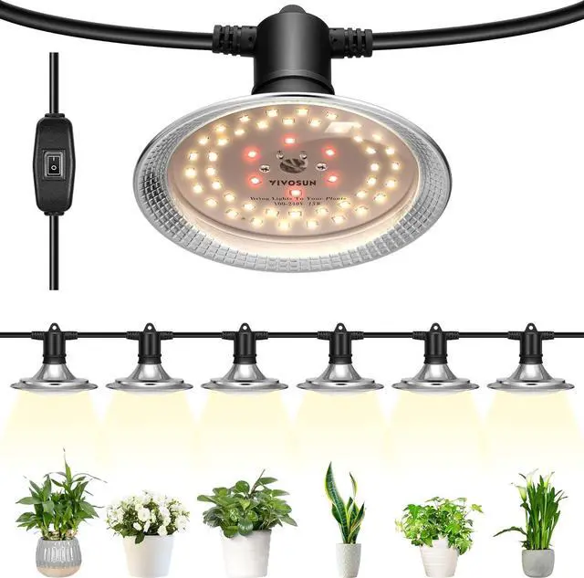 Main image of VIVOSUN Outdoor LED Grow Lights, Waterproof String Grow Light, Full Spectrum Plant Growing Lights with 22Ft Adjustable Cord for Seedling, Veg, Flower in Greenhouse, Garden, Backyard, Farm (6-Light)