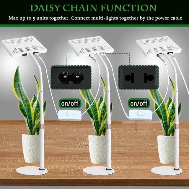 Alt view image 5 of 7 - Desk Grow Lights for Indoor Plants, 200W Table Top Grow Light UV-IR Full Spectrum Plant Growing Lamp,16"-24" Height Adjustable with On/Off Switch, Daisy Chain
