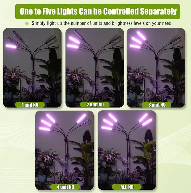 Alt view image 5 of 6 - Grow Lights for Indoor Plants, Full Spectrum led Grow Light with Stand, Auto On/Off Timing 3/6/9/12/15/18H & 11 Brightness Levels, Plant Light for Indoor Plants with Red+Blue+Sunlike