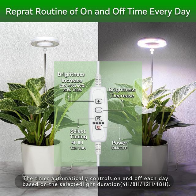 Alt view image 2 of 7 - Grow Lights for Indoor Plants, Super Bright Full Spectrum Halo Grow Light, with Timer 4/8/12/18h Automatic Work Every Day, Height Adjustable, Comes with 7 feet Power Cord and Wall Plug