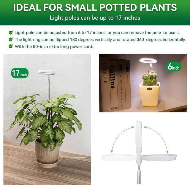 Alt view image 4 of 7 - Grow Lights for Indoor Plants, Super Bright Full Spectrum Halo Grow Light, with Timer 4/8/12/18h Automatic Work Every Day, Height Adjustable, Comes with 7 feet Power Cord and Wall Plug
