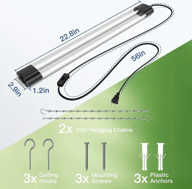 Alt view image 7 of 7 - BBOUNDER 1 Pack 2ft LED Grow Light, Sunlike Full Spectrum Integrated Plant Light for Hydroponic Indoor Plant Seedling Veg and Flower, Plug in Plant Light with On/Off Switch