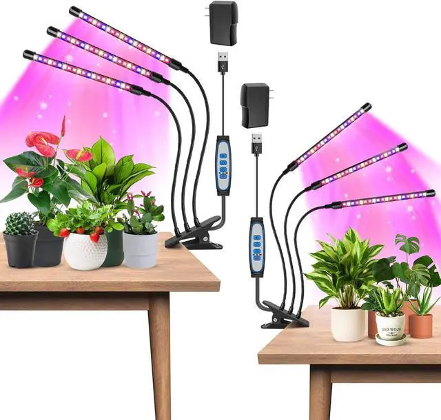 Main image of Garpsen Led Grow Light, 2PCS 3 Heads Full Spectrum Clip Plant Light for Indoor Plants, 120 LEDs Grow Lights, with 3 Switch Modes & Auto ON/Off 6/12/16H Timer, 5 Dimmable Levels (Red Blue Warm White)