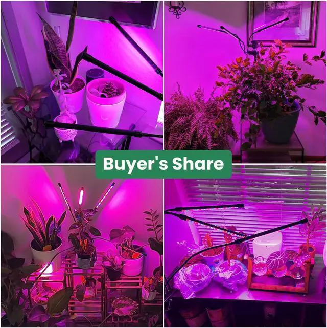 Alt view image 6 of 7 - Garpsen Led Grow Light, 2PCS 3 Heads Full Spectrum Clip Plant Light for Indoor Plants, 120 LEDs Grow Lights, with 3 Switch Modes & Auto ON/Off 6/12/16H Timer, 5 Dimmable Levels (Red Blue Warm White)