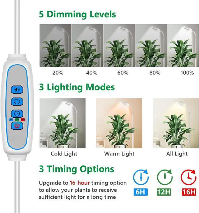 Alt view image 2 of 7 - Floor Grow Lights for Indoor Plants, Full Spectrum Plant Light with 68" Stand for Growing Large Tall Plants, Halo Plant Grow Light with 6/12/16H Timer, 3 Light Modes Indoor Plant Light