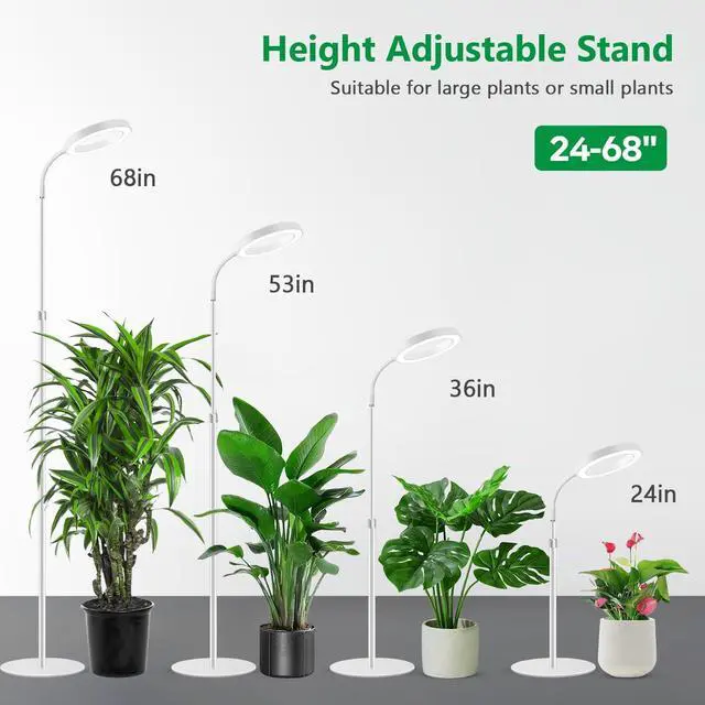 Alt view image 5 of 7 - Floor Grow Lights for Indoor Plants, Full Spectrum Plant Light with 68" Stand for Growing Large Tall Plants, Halo Plant Grow Light with 6/12/16H Timer, 3 Light Modes Indoor Plant Light