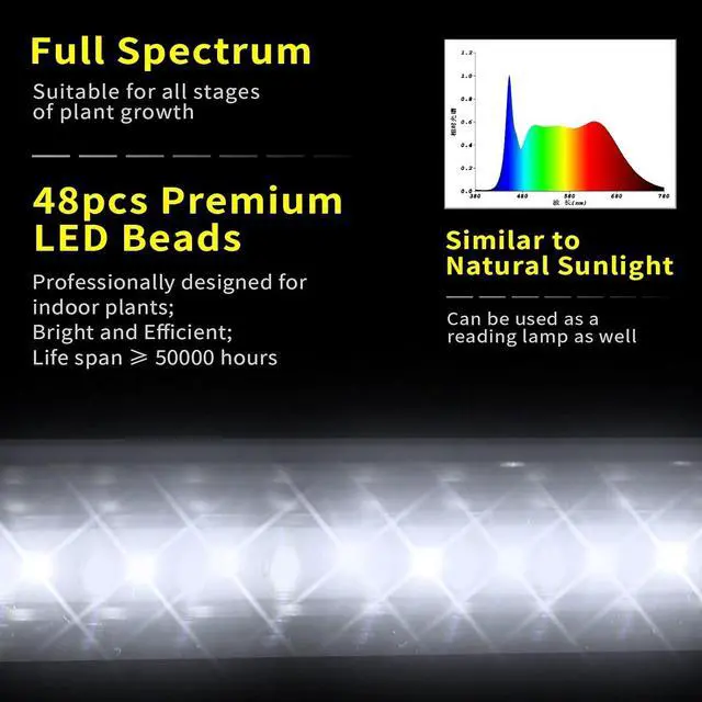 Alt view image 2 of 7 - JCBritw Desktop LED Grow Light Bar T8 2ft Plant Growing Lamp on Stand for Indoor Plants White Full Spectrum Adjustable Tabletop Plant Light for Seed Starting, Seedlings, Veg, Flower