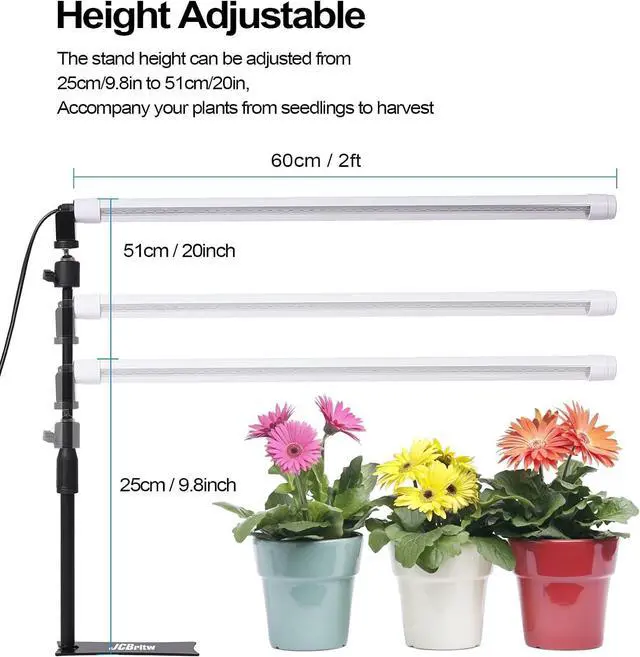Alt view image 3 of 7 - JCBritw Desktop LED Grow Light Bar T8 2ft Plant Growing Lamp on Stand for Indoor Plants White Full Spectrum Adjustable Tabletop Plant Light for Seed Starting, Seedlings, Veg, Flower
