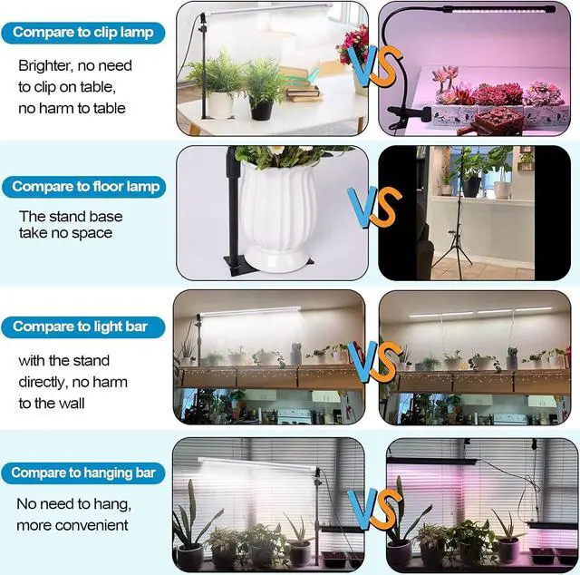Alt view image 5 of 7 - JCBritw Desktop LED Grow Light Bar T8 2ft Plant Growing Lamp on Stand for Indoor Plants White Full Spectrum Adjustable Tabletop Plant Light for Seed Starting, Seedlings, Veg, Flower