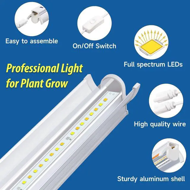 Alt view image 2 of 6 - Plant Lights for Indoor Growing Seedlings - 16 in Long, 4-Count (10W x4) Full Spectrum T5 Grow Light Bars for Seed Starting 4000K White LED Grow Lights Strip w/Reflectors for Shelf/Rack