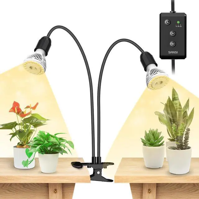 Main image of SANSI LED Grow Lights for Indoor Plants, Lifetime Free Bulb Replacement, 300W Full Spectrum Dual Gooseneck Clip Plant Grow Light, Plant Light with Timer 4/8/12 Hrs, High PPFD Growing Power Grow Lamp