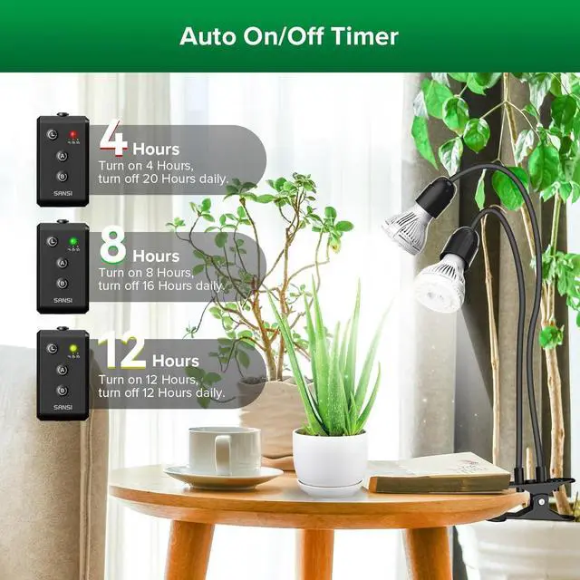 Alt view image 2 of 7 - SANSI LED Grow Lights for Indoor Plants, Lifetime Free Bulb Replacement, 300W Full Spectrum Dual Gooseneck Clip Plant Grow Light, Plant Light with Timer 4/8/12 Hrs, High PPFD Growing Power Grow Lamp