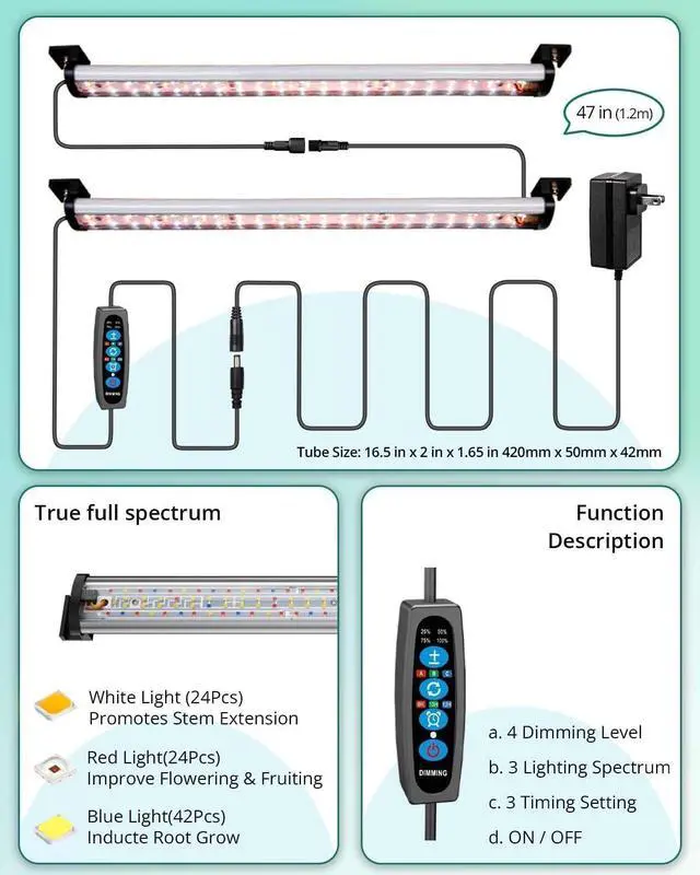 Alt view image 6 of 6 - DOMMIA Grow Light Strip, 6000K White Spectrum Plant Light for Indoor Plants, Dimmable Full Spectrum Grow Lights with Timer, IP54 Grow Lights for Seed Starting, LED Grow Light Fixture for Greenhouse