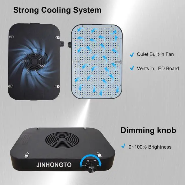 Alt view image 6 of 7 - 2-Pack Dimmable LED Grow Light 600W, 2x2 UV-IR Full Spectrum Growing Lamp for Seed Starting, Seedlings, LED Grow Lights for Indoor Plants with Daiy Chain Function, Quiet Built-in Fan