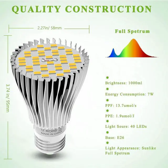 Alt view image 5 of 7 - 2 Pack LED Grow Light Bulb, 30W Full Spectrum Plant Light Bulb Warm LED Grow Lights for Indoor Plants Vegetables, Flowers, Houseplants and Seedlings, E26 Lamp for Greenhouse, Garden, Hydroponic