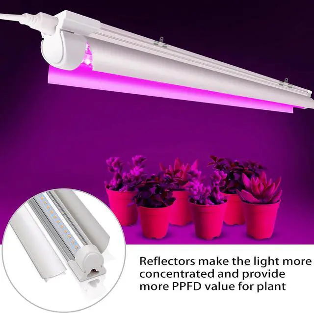 Alt view image 3 of 7 - 8 Pack 4ft Grow Light, T8 LED Grow Lights 4FT, 336W(8×42W) High Output Grow Lights for Seed Starting with High PPFD, Grow Lights for Indoor Plants Full Spectrum for Succulent, Vegetables