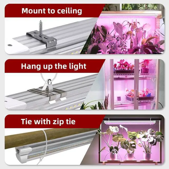 Alt view image 6 of 7 - 8 Pack 4ft Grow Light, T8 LED Grow Lights 4FT, 336W(8×42W) High Output Grow Lights for Seed Starting with High PPFD, Grow Lights for Indoor Plants Full Spectrum for Succulent, Vegetables