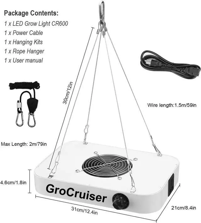 Alt view image 5 of 7 - 600W Dimmable Grow Light LED, 2024 Newest Upgrade Grow Lights for Indoor Plants Full Spectrum, Plant Growing Lamp for Seed Starting Veg Bloom, Daisy Chain Function and Quiet Built-in Fan