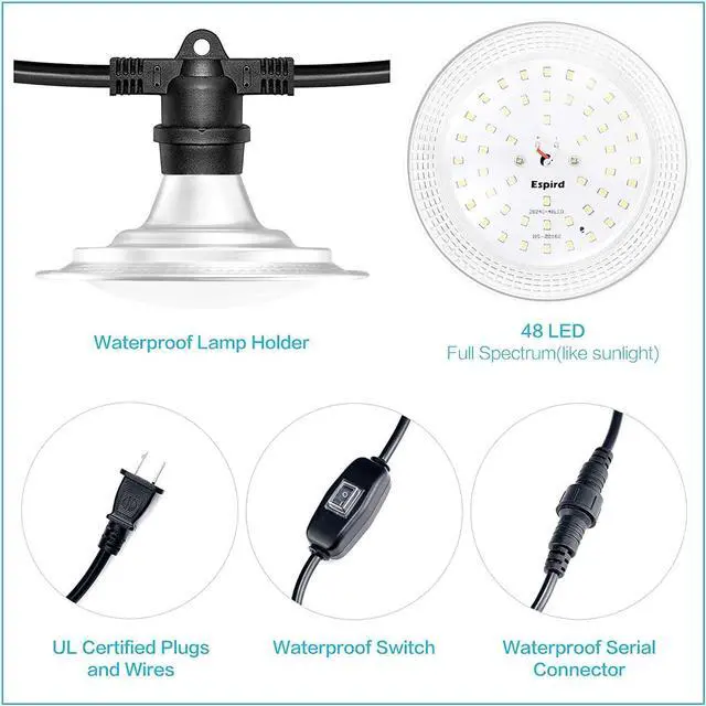 Alt view image 3 of 7 - Espird LED Grow Light Plant Growing Lamps with Timer, Outdoor Waterproof Grow Light String Grow Lights for Greenhouse, Full Spectrum Grow Light for Seeding Veg Flowers 6 Lights