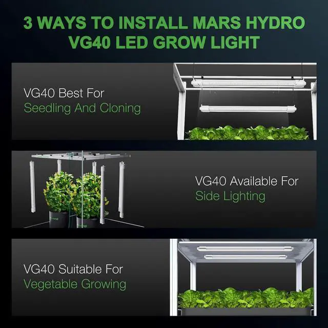 Alt view image 6 of 7 - MARS HYDRO VG40, 2ft Led Grow Lights for Indoor Plants, 5000K Full Spectrum, 2x2 Coverage, IP65 Waterproof Linkable Under Canopy Plant Light Strip for Seedling Veg Bloom Flower, Plug and Play, 40W