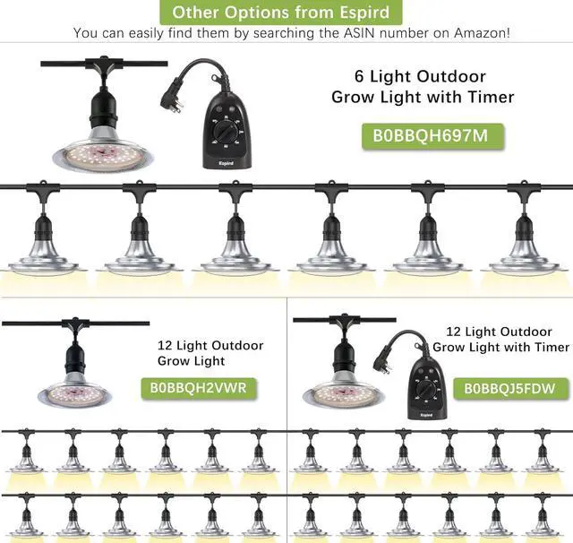 Alt view image 7 of 7 - Espird Outdoor Grow Light, Greenhouse String Grow Light, Waterproof Plant Growing Lamps, UL Certified LED Grow Lights for Greenhouse Garden, 21.3FT Full Spectrum Grow Light for Veg Seedling Flower