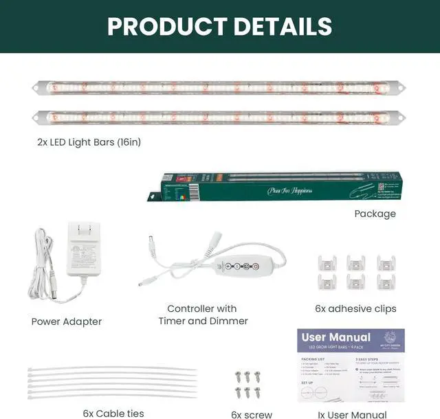 Alt view image 7 of 7 - Seed Starting Light, T5 2ft 6500k LED Plant Grow Light Bars, 2pcs, Seeding Light for Hydroponic, Herbs, Microgreens, Green Leafy Vegetables Growing, Smart Seed Starter for Home Kitchen, 6/12/18H Timer