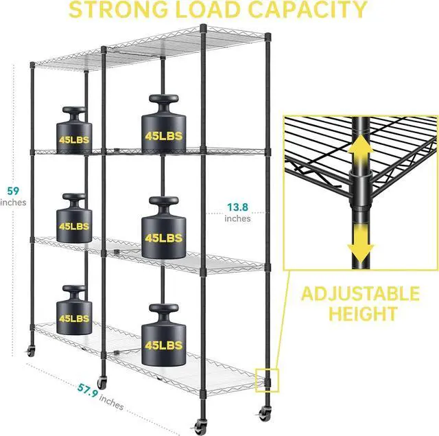 Alt view image 2 of 7 - Plant Shelf with Grow Light, 4-Tier Large Grow Light Shelf with Wheels, Stainless Steel, 12-Pack 288W T8 Full Spectrum Grow Lights for Seed Starting(57.4" L x 13.8" W x 59" H)