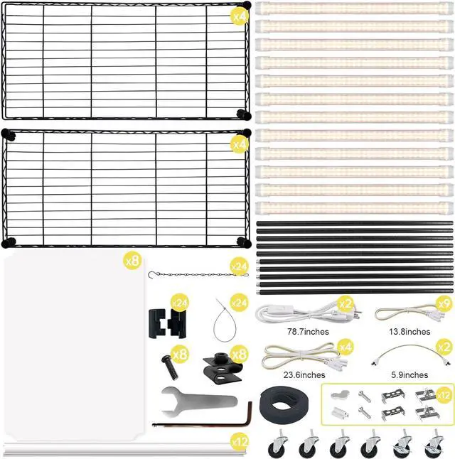 Alt view image 6 of 7 - Plant Shelf with Grow Light, 4-Tier Large Grow Light Shelf with Wheels, Stainless Steel, 12-Pack 288W T8 Full Spectrum Grow Lights for Seed Starting(57.4" L x 13.8" W x 59" H)