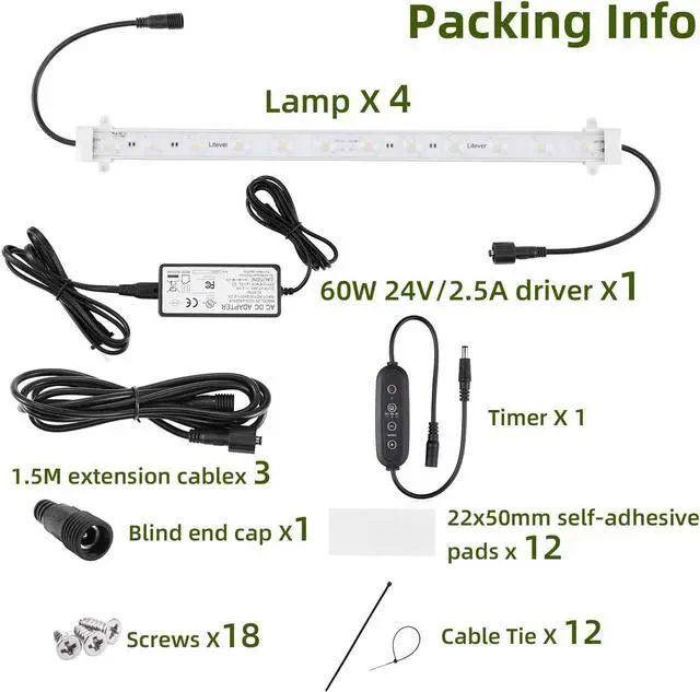 Alt view image 3 of 7 - Litever Grow LED Light Strip Kits for Plants, 45W, Full Spectrum White Grow Lights, Easy Installation. Good for Indoor Plant Grow Shelf, Greenhouse, Grow Cabinets
