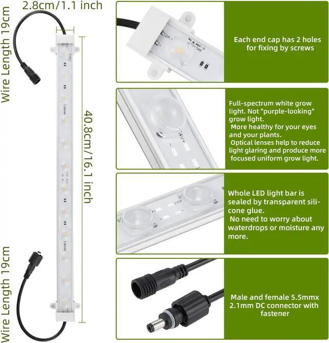 Alt view image 5 of 7 - Litever Grow LED Light Strip Kits for Plants, 45W, Full Spectrum White Grow Lights, Easy Installation. Good for Indoor Plant Grow Shelf, Greenhouse, Grow Cabinets