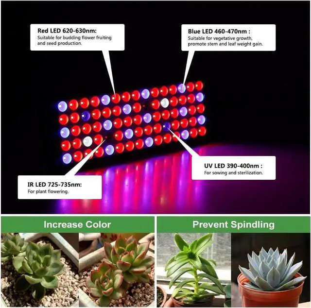 Alt view image 3 of 7 - LED Grow Lights for Indoor Plants Full Spectrum Panel Plant Light 100W LED Grow Lamp with IR&UV for Greenhouse, Hydroponic, Veg, Succulents, Seedlings and Flower (75Pcs LEDs)