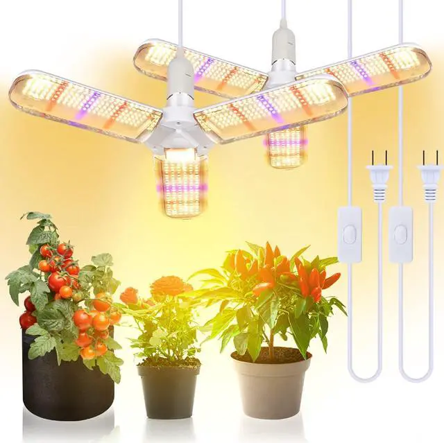 Main image of 150W LED Grow Light Bulb Foldable Sunlike Full Spectrum Lamp for Indoor Plants, 414 LEDs Sunlike Grow Lights with Power Cord, E27 Plant Lamp for Flowers, Vegetables, Greenhouse & Hydroponic (2 Pack)