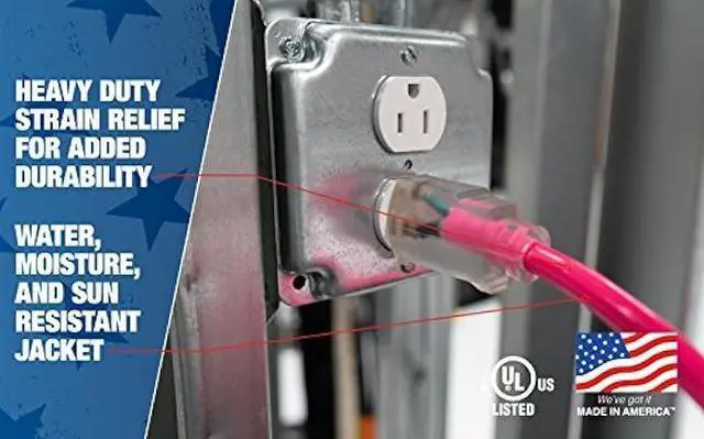 Alt view image 4 of 6 - Southwire 2578SW000A 50ft 12/3 SJTW Outdoor Ext Cord (Cool Pink), 50-Foot