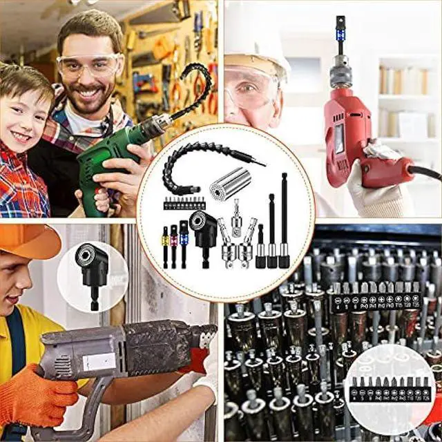 Alt view image 7 of 7 - 22 Flexible Drill Extension Hex Shank Drill Bit Kit Rotatable Joint Socket 1/4 3/8 1/2 Inch Hex Socket Adapter Socket Bendable Drill Bit Extension Screwdriver 105 Degree Angle Drill Bit Extension