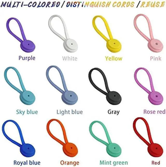 Alt view image 3 of 6 - 12 Pack Reusable Silicone Magnetic Cable Ties,Magnetic Cable Clips for Bundling and Organizing Headphone Cables,USB Charging Cords, Hanging & Holding,Stitching Fabric Magnetic Twist Ties