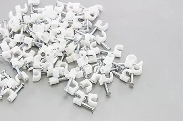 Alt view image 2 of 4 - 100 Round 5/32 Inches (4 mm) Cable Wire Clips Cable Management Cord Tie Holder Coaxial Nail in Clamps Tacks
