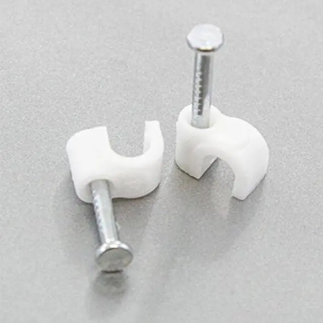 Main image of 100 Round 5/32 Inches (4 mm) Cable Wire Clips Cable Management Cord Tie Holder Coaxial Nail in Clamps Tacks