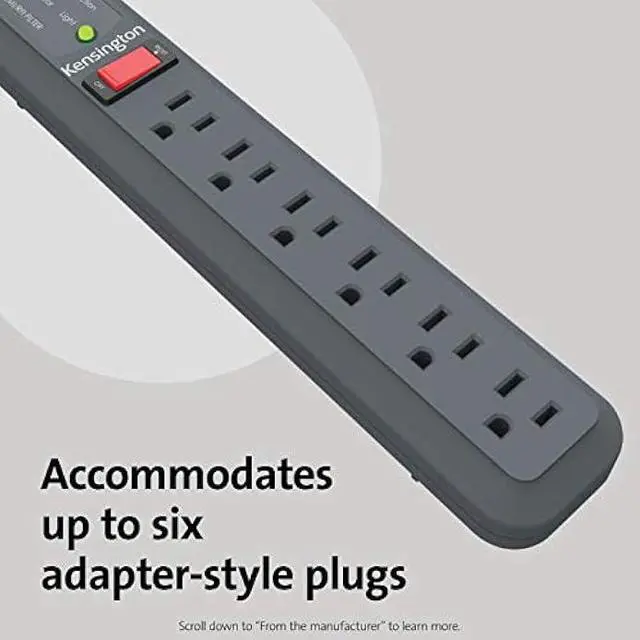Alt view image 3 of 6 - Kensington Guardian 6 Outlet, 15-Foot Cord, & 540 Joules Premium Surge Protector (K38215NA), Black